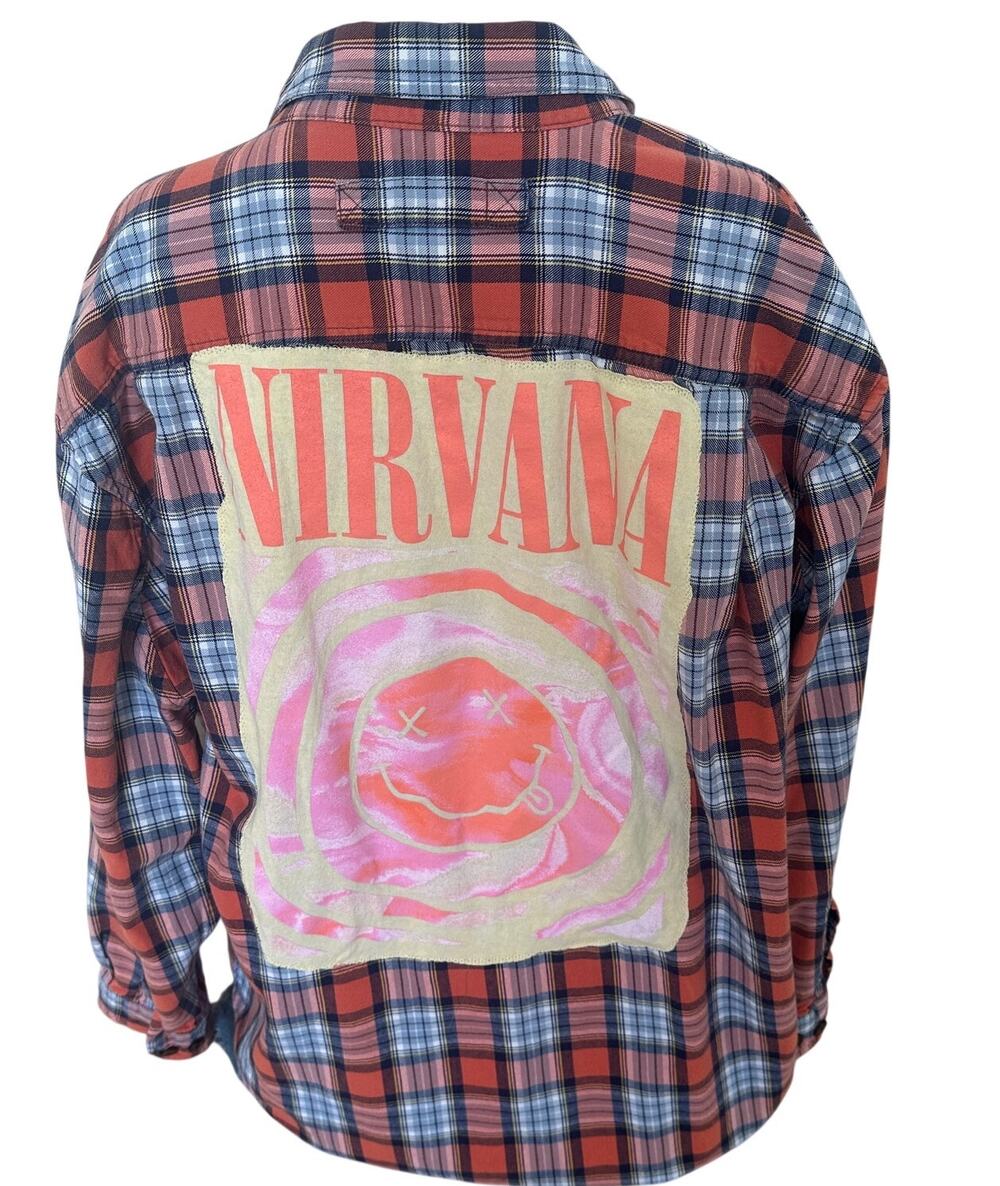 Nirvana Plaid Flannel Shirt Shacket XL Oversized One of a Kind Grunge Upcycled